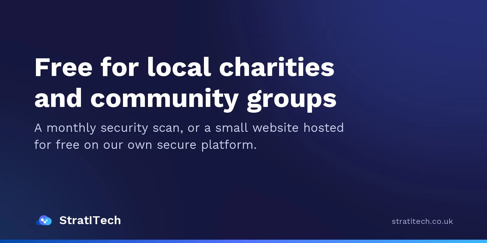 Free for local charities and community groups: a monthly security scan, or a small website hosted for free on our own secure platform