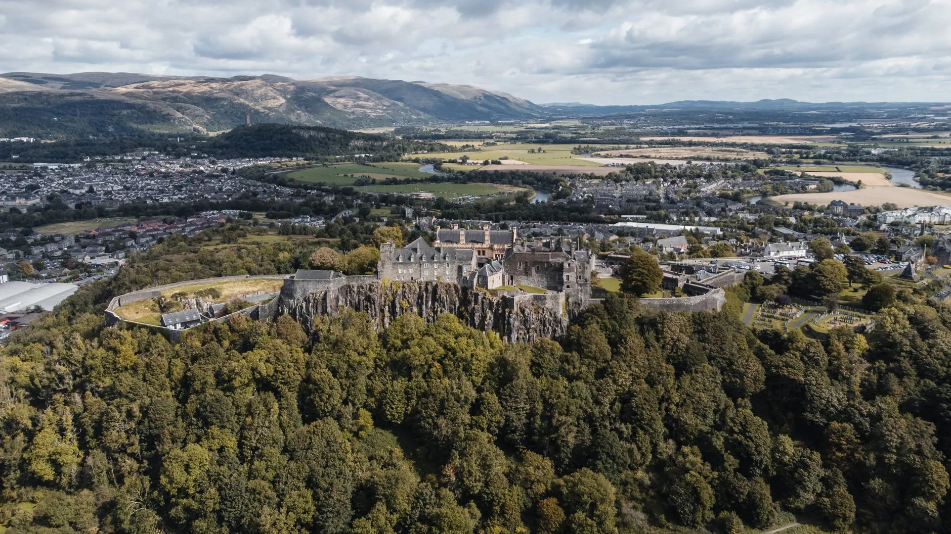 Aerial view of Stirling Castle and the surrounding landscape